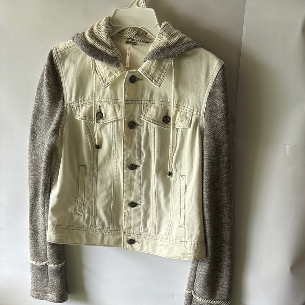 Free People Cream and Gray Knit Jacket